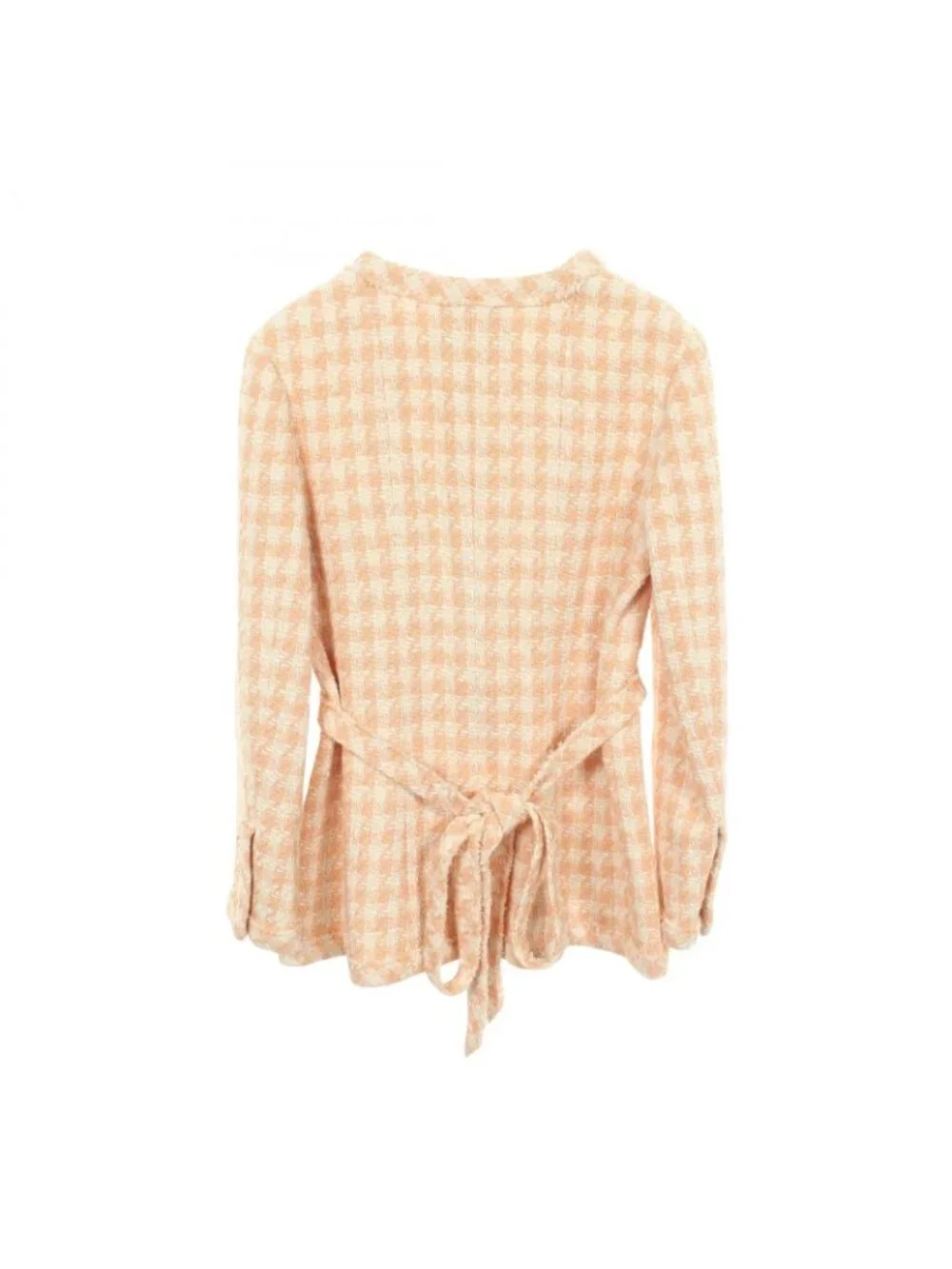 Chanel Collarless Jacket CC Logo Button Houndstooth Tweed Orange Cotton
